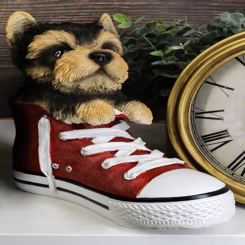 Ebros Paw-Star Pups Yorkie Yorkshire Terrier in Sneaker with Glass Eyes Figurine