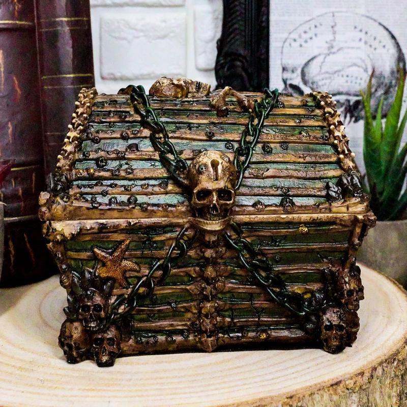 Ebros Pirate Davy Jones Skulls And Bones Treasure Chest Design Decorative Jewelry Box