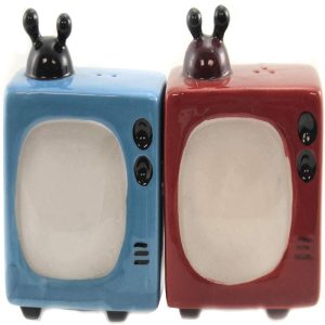 Ebros Retro Televisions Ceramic Magnetic Salt Pepper Shakers Set
