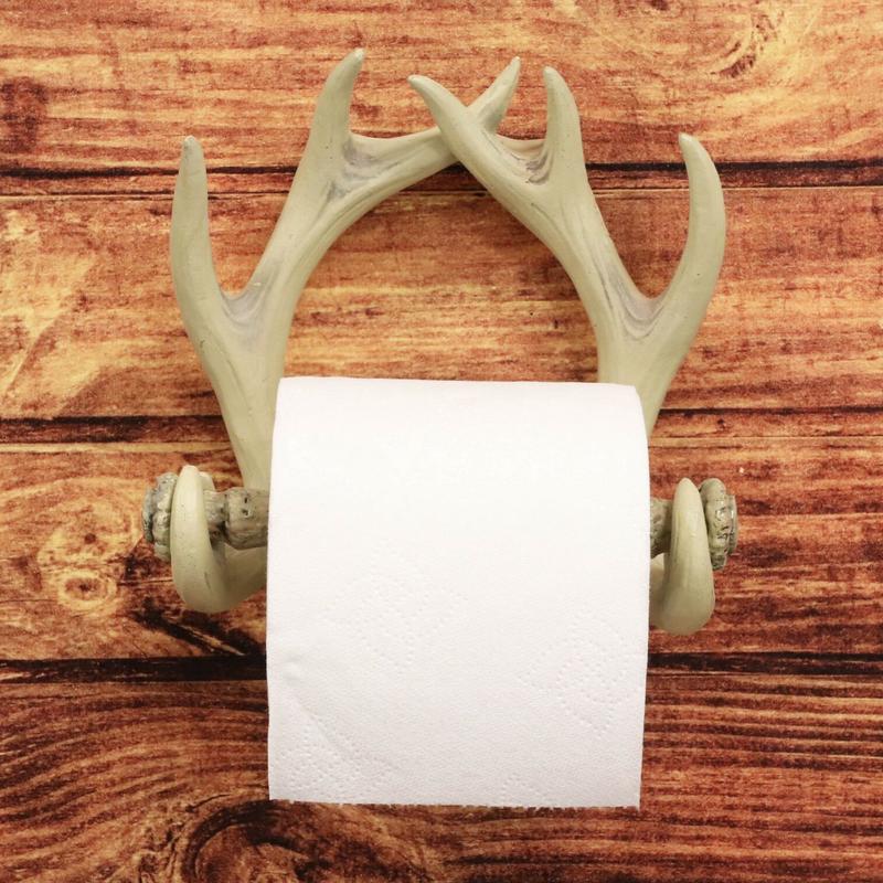 Ebros Rustic 10 Point Buck Deer Antlers Toilet Paper Holder Bathroom Wall Decor