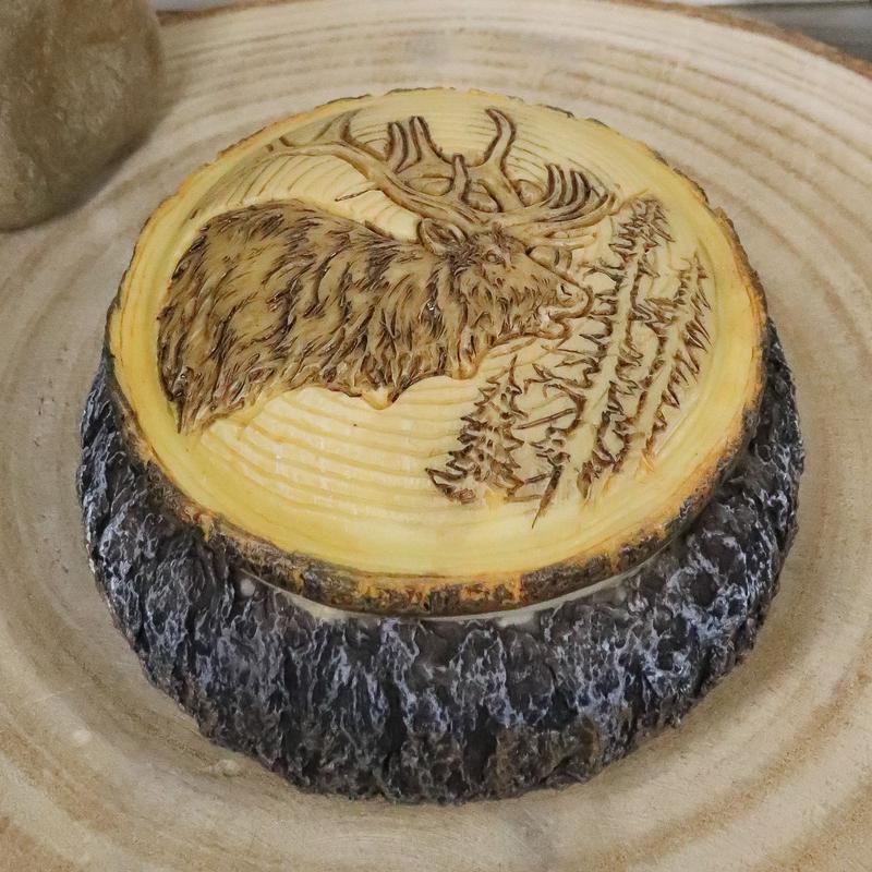 Ebros Rustic Faux Wood Wild Bull Moose Round Jewelry Box Figurine 4" Diameter