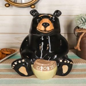 Ebros Rustic Wildlife American Black Bear With 'Cookies' Honey Pot Ceramic Cookie Jar 8.25"Tall
