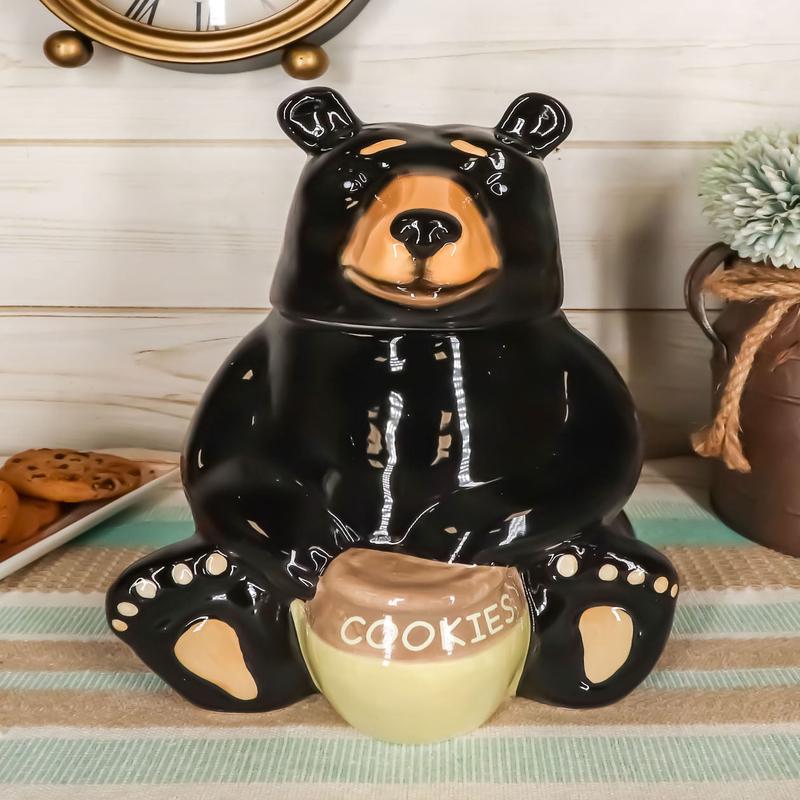 Ebros Rustic Wildlife American Black Bear With 'Cookies' Honey Pot Ceramic Cookie Jar 8.25"Tall