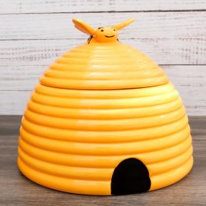 Ebros Rustic Wildlife Busy Honey Bumblebee Bee Hive Beehive Ceramic Cookie Jar 8"Tall