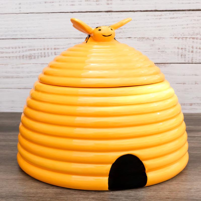 Ebros Rustic Wildlife Busy Honey Bumblebee Bee Hive Beehive Ceramic Cookie Jar 8"Tall