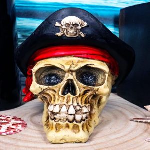 Pirate Captain Hook Marauder Skull With Golden Earring Statue Skeleton Decor