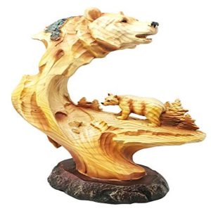 Rustic Grizzly Bear Roaming The Hills Hunting Figurine Faux Wood Statue 9"H