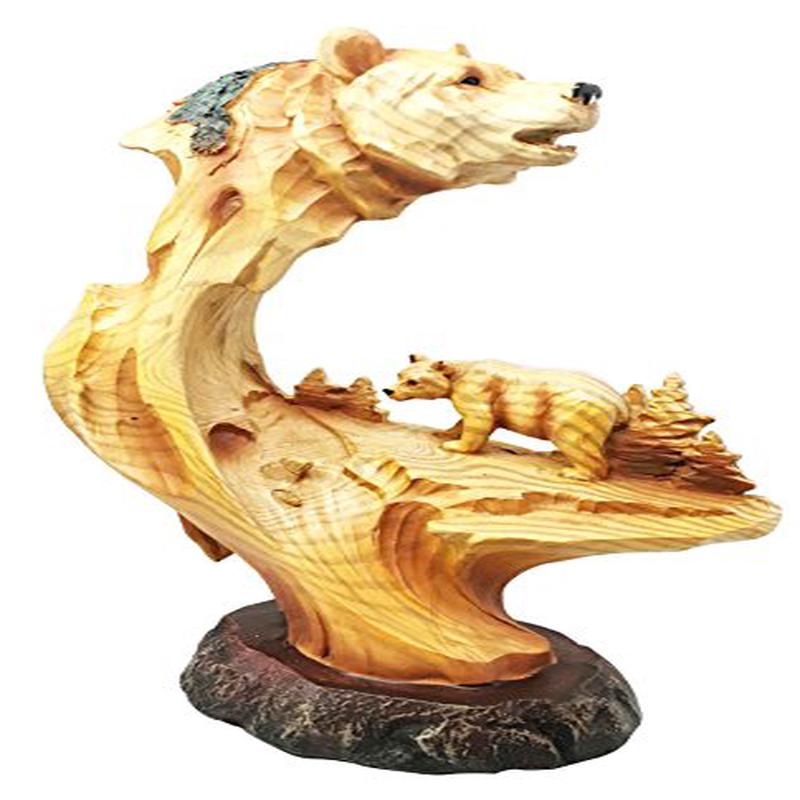 Rustic Grizzly Bear Roaming The Hills Hunting Figurine Faux Wood Statue 9"H