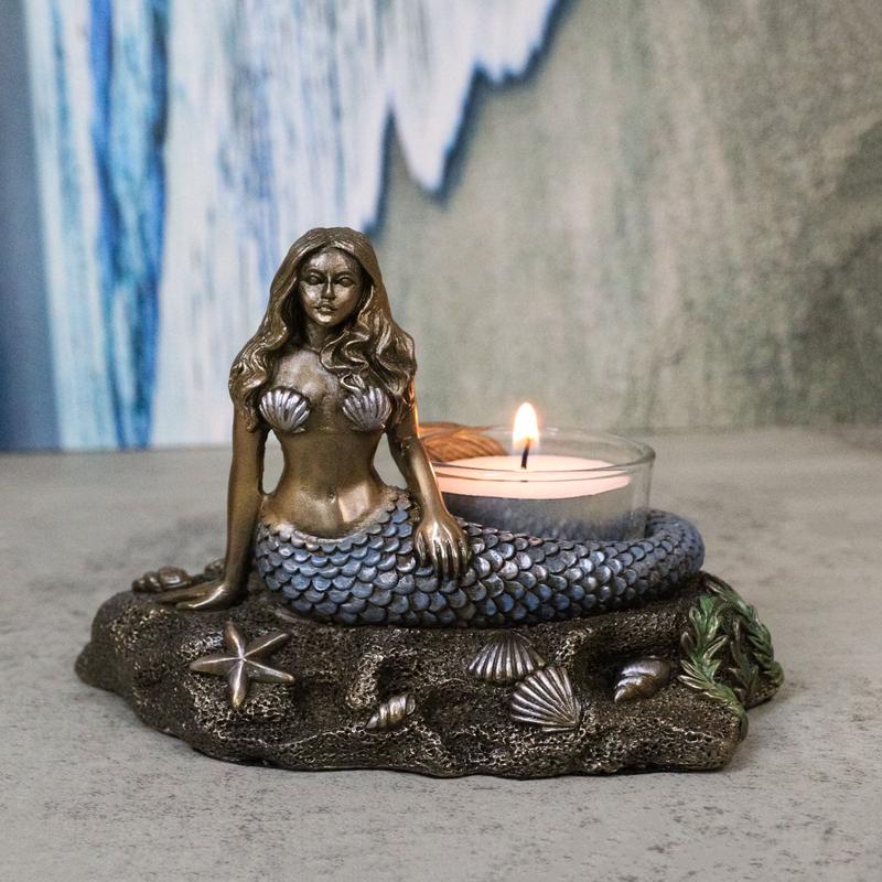 Art Nouveau Ocean Marine Siren Mermaid by Sea Stars Shells Votive Candle Holder
