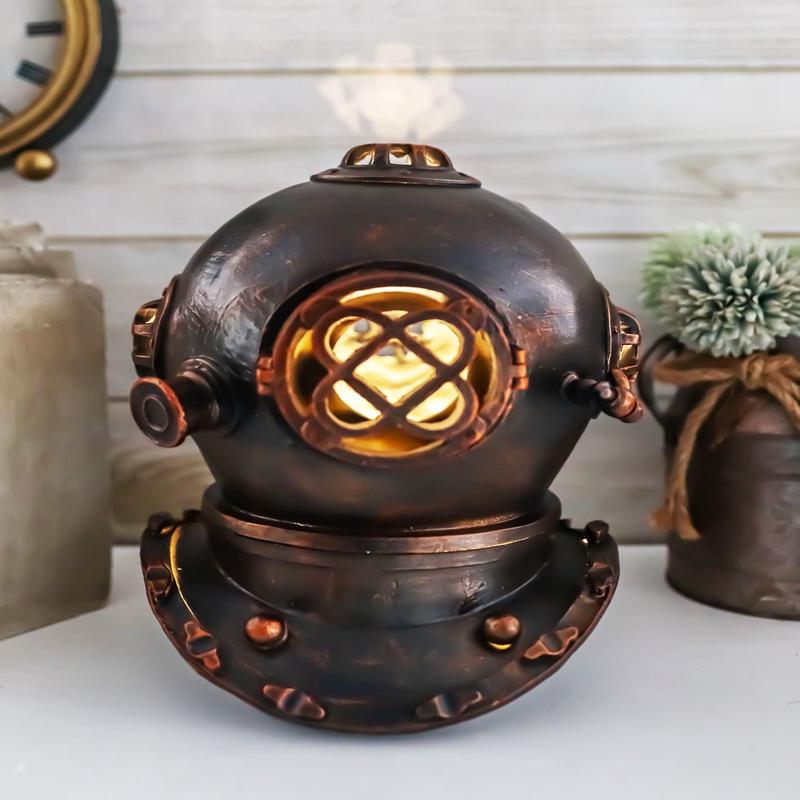 Ebros Nautical Black Steampunk Diving Helmet Figurine with LED Night Light 9" Tall