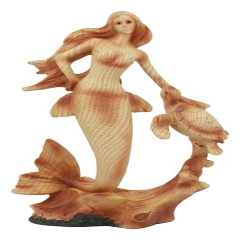 Ebros Ocean Marine Mermaid Princess With Sea Turtle Decor Statue In Faux Wood Resin