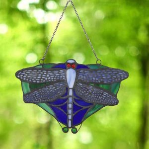 Ebros Tiffany 7.25" W Dragonfly Insect Suncatcher Stained Glass Art Panel Wall