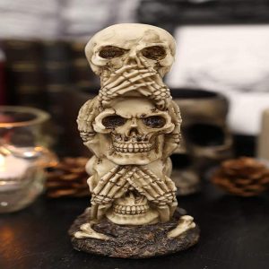 Ebros Triple Stacked Funny See Hear Speak No Evil Skulls Figurine 7.5"H