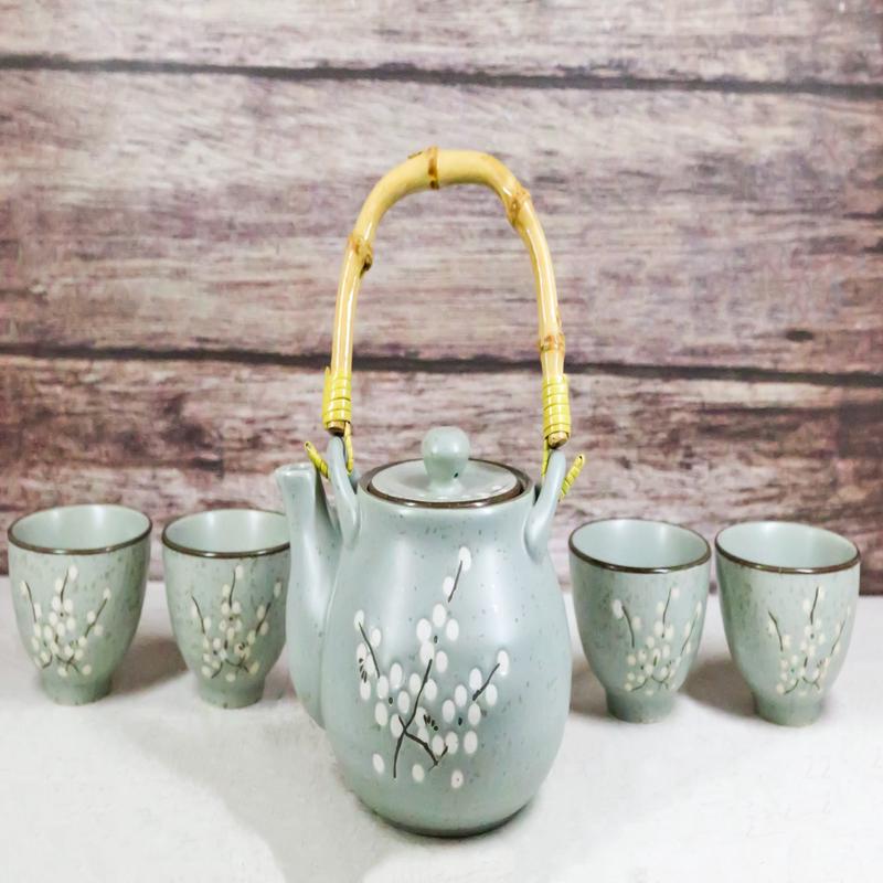 Japanese Sakura Pastel Ume Plum Cherry Blossom Traditional Teapot With Cups Set