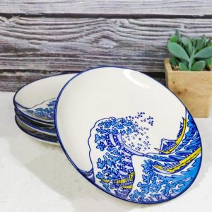 Pack Of 4 Hokusai The Great Wave Of Kanagawa Mount Fuji Round Appetizer Plates