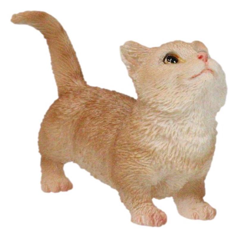 Realistic Curious Feline Orange Tabby Munchkin Cat Kitten Mini Figurine