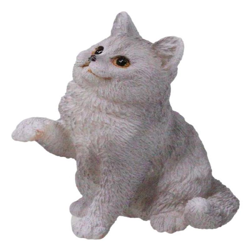Realistic Feline British Shorthair Grey Kitty Cat Kitten Pawing Mini Figurine