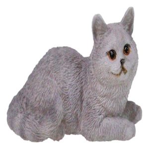 Realistic Feline British Shorthair Grey Kitty Cat Kitten Resting Mini Figurine