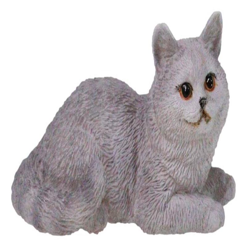 Realistic Feline British Shorthair Grey Kitty Cat Kitten Resting Mini Figurine