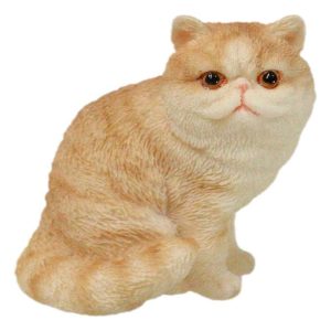 Realistic Feline Orange Tabby Kitty Cat Kitten Sitting Mini Figurine Glass Eyes