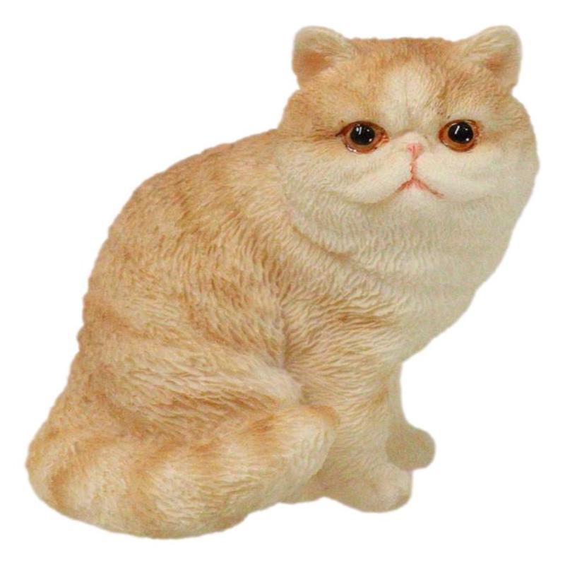 Realistic Feline Orange Tabby Kitty Cat Kitten Sitting Mini Figurine Glass Eyes