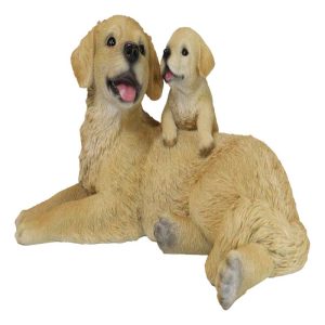 Realistic Golden Retriever Mother Cuddling With Puppy Canine Family Figurine