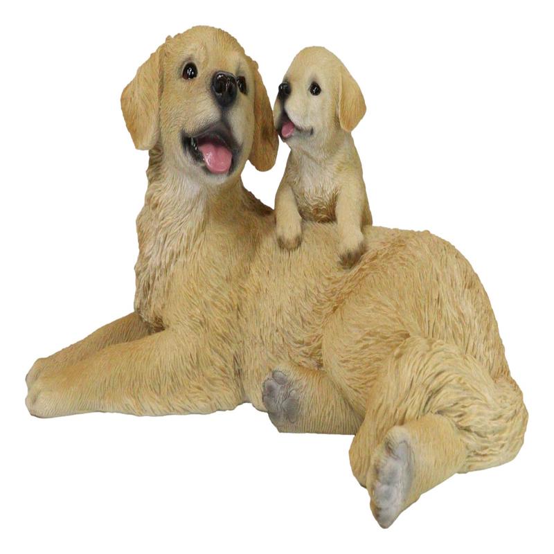 Realistic Golden Retriever Mother Cuddling With Puppy Canine Family Figurine