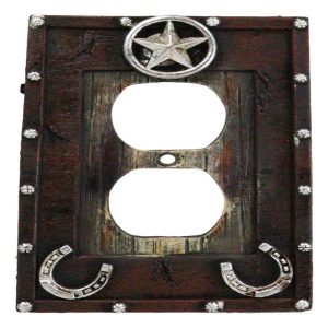 Set Of 2 Rustic Western Star Lucky Horseshoes Double Receptacle Outlet Covers