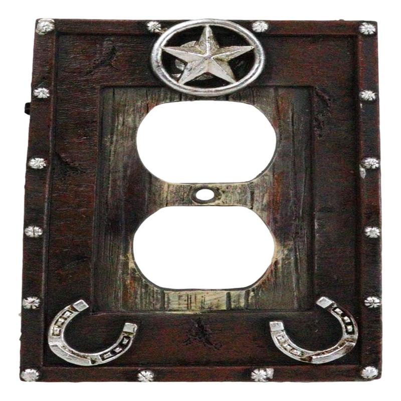 Set Of 2 Rustic Western Star Lucky Horseshoes Double Receptacle Outlet Covers