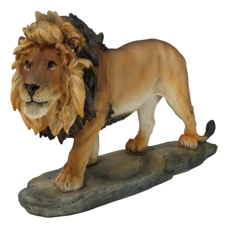 African Savanna Safari Wildlife Majestic Lion Prowling in Grasslands Figurine