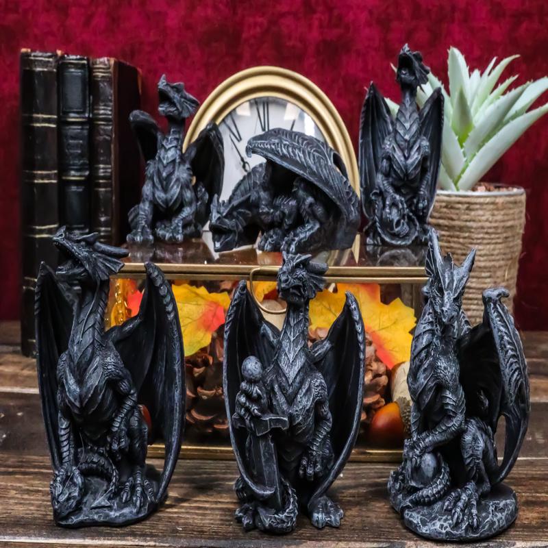 Ebros Six Faux Stone Gothic Mini Dragons Statue Set Legends And Fantasy Action Dragons