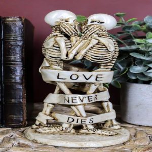 Ebros Skeleton Couple Kissing Wrapped by Censoring Ribbon Figurine 6.75" Tall