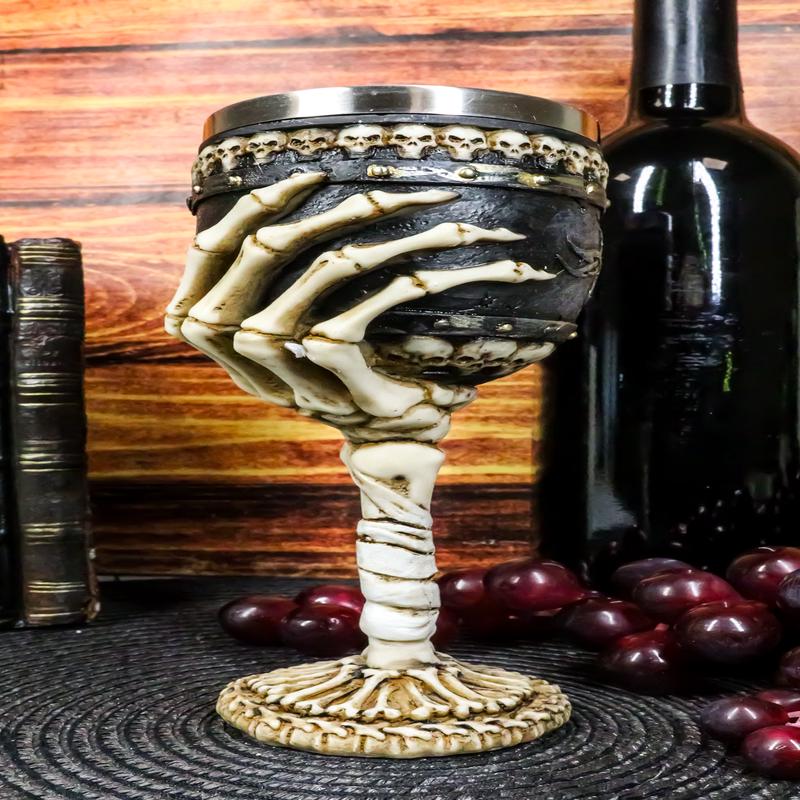 Ebros Skeleton Hand Bones Wine Chalice Goblet 6oz Cup Mummy Grip Of Death