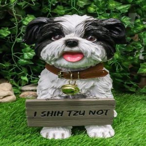 Ebros- Small But Sassy - Adorable Black & White Shih Tzu Puppy Dog Sitting Figure with Reversible Welcome Sign Home Accent Patio Sculpture Garden Dcor, 11-inch
