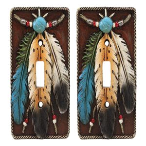 Ebros Southwestern Tribal 3 Feathers (Single Toggle Switch Cover Set of 2)