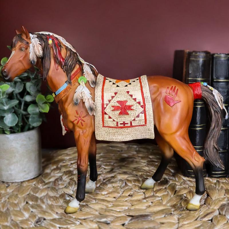 Ebros Spirit Horse with Painted Tapestry Saddle Hand Crafted Statue 9.5" Long