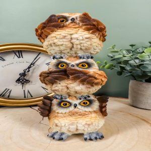 Ebros Stacked See Hear Speak No Evil Wise Acrobatic Fat Owls Figurine (Brown)