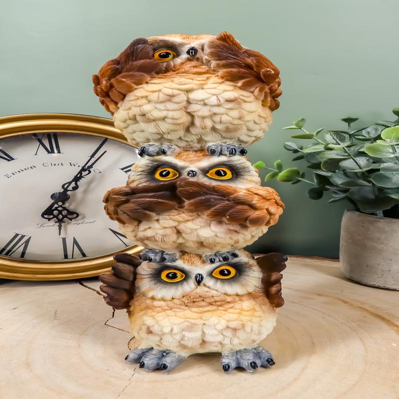 Ebros Stacked See Hear Speak No Evil Wise Acrobatic Fat Owls Figurine (Brown)