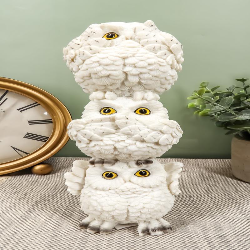 Ebros Stacked See Hear Speak No Evil Wise Acrobatic Fat Owls Figurine (White)
