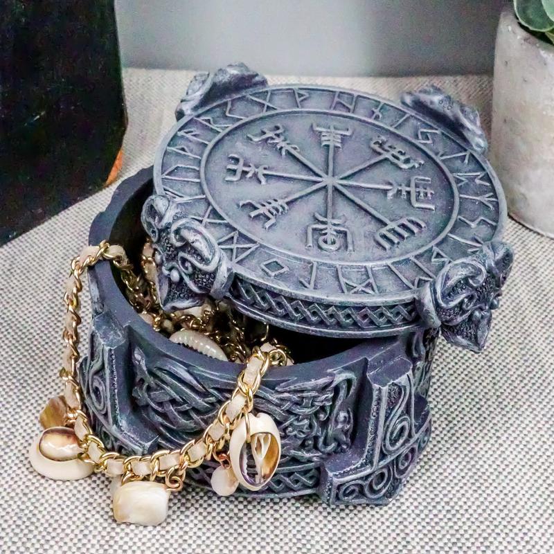 Ebros Thor Mjolnir Hammer Talisman Compass Jewelry Trinket Box Figurine 5"L