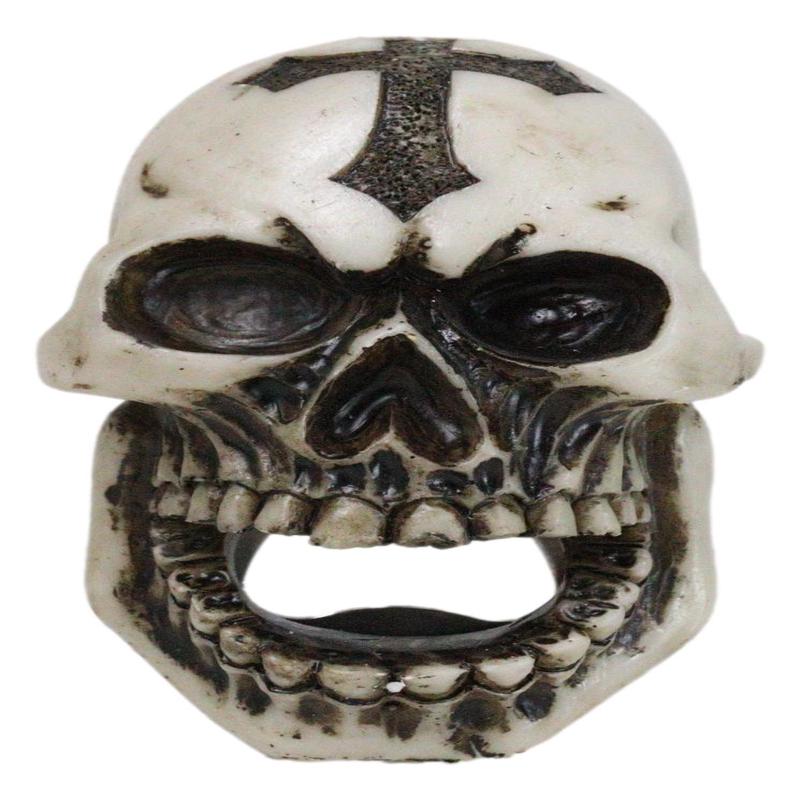Set Of 2 Gothic Graveyard Evil Grinning Skull With Goth Cross Hand Bottle Opener
