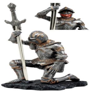 The Accolade Kneeling Medieval Knight Excalibur Sword Letter Opener Figurine