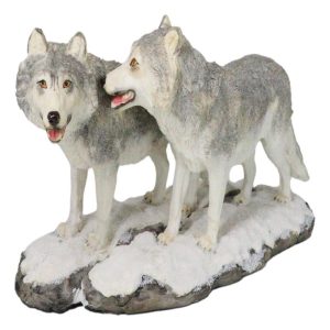 Winter Woodlands Moon Twilight Romance Arctic Snow Wolf Couple Figurine 11.5"L