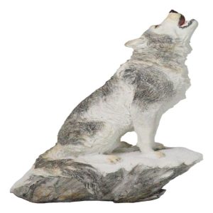 Woodlands Wildlife Mystical Alpha Snow Arctic Wolf Howling At The Moon Figurine