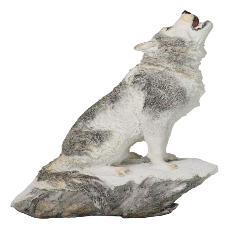 Woodlands Wildlife Mystical Alpha Snow Arctic Wolf Howling At The Moon Figurine