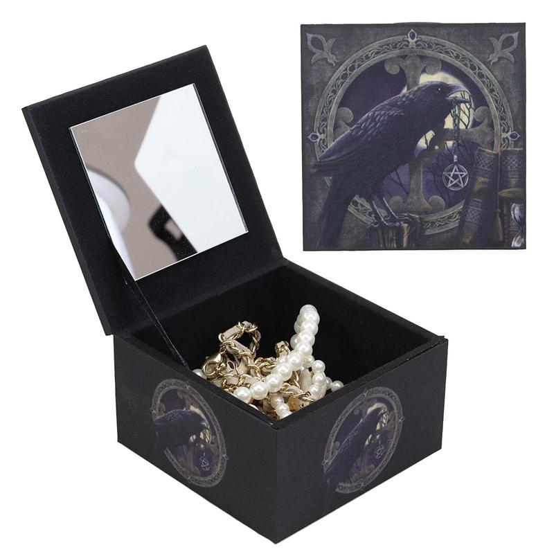 Dark Raven Crow Harbinger of Doom Mini Jewelry Box With Mirror Raven's Spell