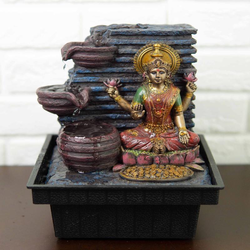 Ebros Sacred Hindu Goddess Lakshmi Flowing Water Fountain Resin Home Decor