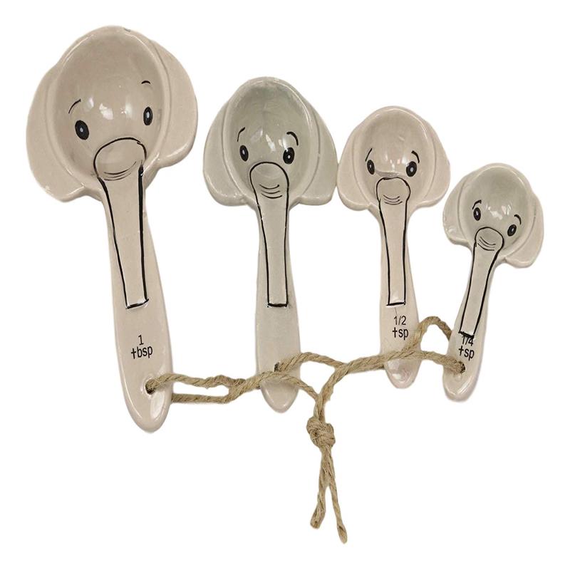 Ebros Safari Animal Kingdom Elephants Face And Trunk Shaped Ceramic Stackable Measuring Spoons Set of 4 Tablespoon And Teaspoons Baking And Cooking Decorative Kitchen Essentials For Women Chefs Cooks