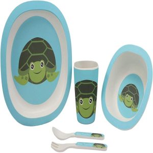 Ebros Sea Turtle 5 Piece Organic Bamboo Dinnerware Set For Children Toddler