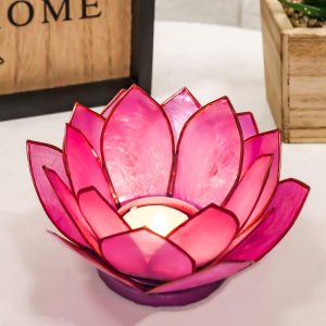 Ebros Seashells Lotus Flower Votive Tea Light Candle Holder 4.25"D (Coral Pink)